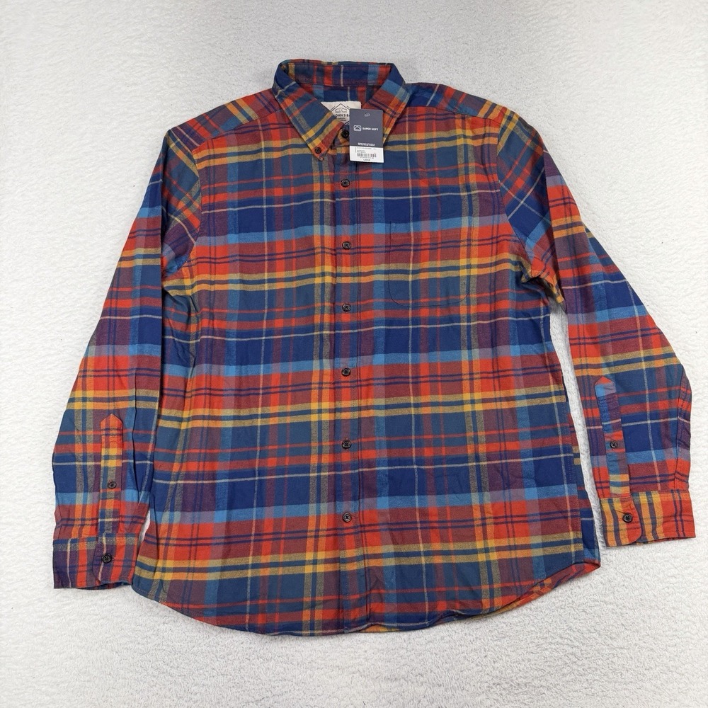 St. John's Bay Long Sleeve Flannel Shirt Mens L Multicolor Plaid Super Soft NEW